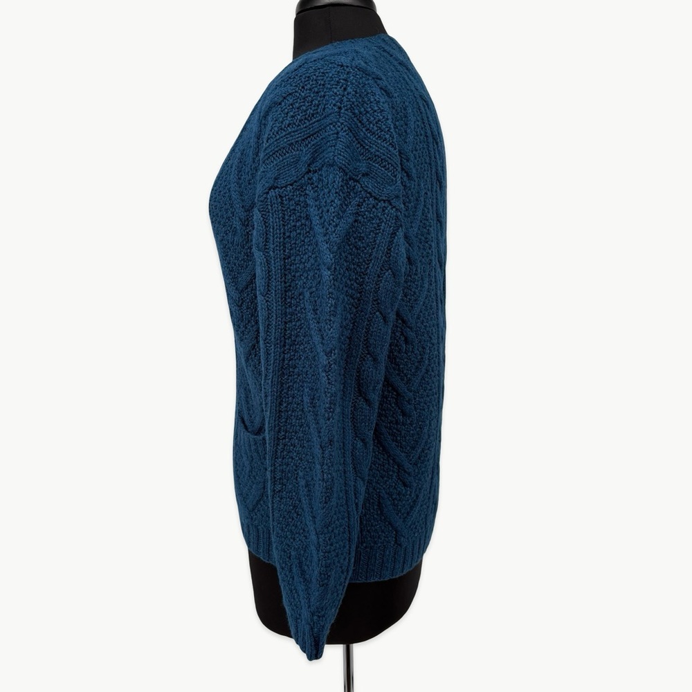 Vintage L.L. Bean Fisherman Cable Knit Wool Cardigan Sz Medium Navy 90s Classic - Picture 9 of 13